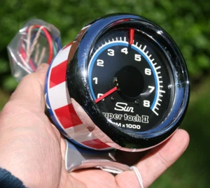 Sun Super Tach II Blueline 8K 8000 RPM Vintage Tachometer Stars & Stripes - #615 - Picture 1 of 16
