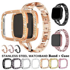 Strap +PC Diamond Case for Fitbit Versa 4 3 2 1/Sense 1 2 Bling Metal Watch Band