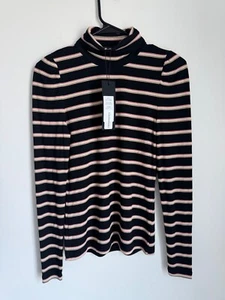 Top Veronica Barba a costine a righe collo alto manica a sbuffo nero nuovo con etichette taglia XS - Foto 1 di 13