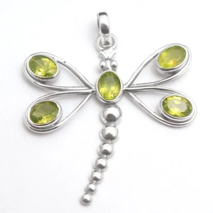 Faceted Peridot Gemstone Solid 925 Sterling Silver Jewelry Artistic Pendant 1.9" - Picture 1 of 2