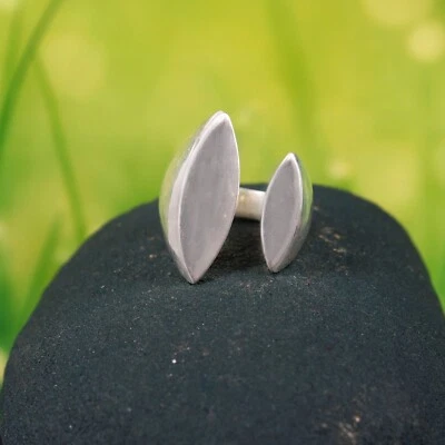 Solid 925 Sterling Silver Marquise Ring Handmade Jewelry Open Silver Signet Ring - Image 1 of 4