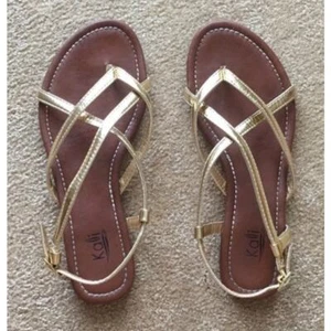 Kalli Gold Strappy Flat Slip On Slide Sandals Size 8 - Picture 1 of 7
