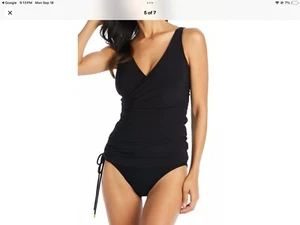 BEYOND CONTROL BLACK ESSENTIALS One Piece Swimsuit V-neck Adjustable Dress 12 - Picture 1 of 9