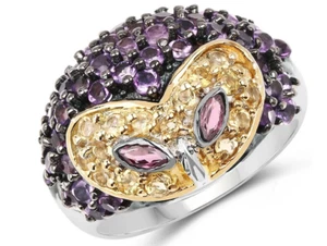 2.10CT Citrine & Amethyst 935 Argentium Silver Women's Owl Desing Ring  - Picture 1 of 5