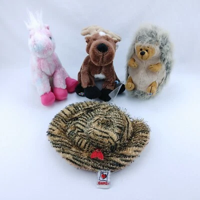 Set of 4 Webkinz Plush Toy Animals! Pink Pony Reindeer Hedgehog & Striped Snake - Image 1 of 4