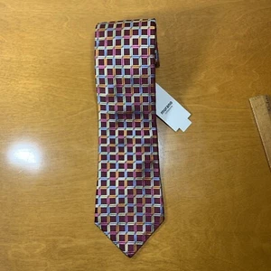 Murano Collezione Tie Burgundy W/ Colorful Squares NEW with Tags - Picture 1 of 4