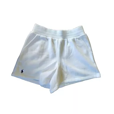 Polo Ralph Lauren Fleece Shorts Sz S 7 Girls Casual Drawstring Pony Logo White - Image 1 of 4