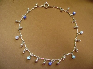 NWOT- SIMPLE DAINTY SILVER CHAIN, BLUE WHITE STONE 8.5" LENTH ANKLET, BRACELET - Picture 1 of 4