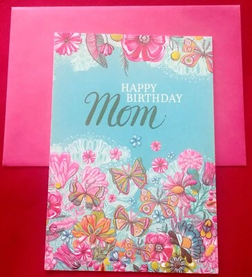 "Flowered Butterfly", (1) Leanin Tree Birthday "Mom" Card, New With (1) Envelope - Image 1 of 4