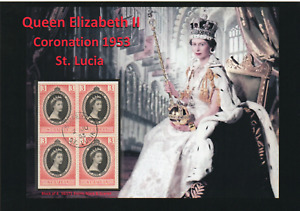 QEII LOVELY DISPLAY ST. LUCIA 1953 CORONATION BLOCK OF 4 WITH FIRST DAY POSTMARK