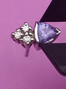 Approx .25 ct Tanzanite Stud Earrings 14K White Gold Small Diamonds - Picture 1 of 11