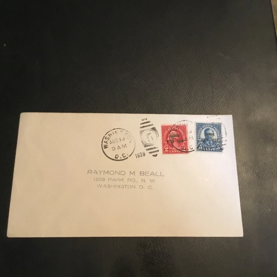 FDC 1928 #647-648 WASHINGTON D.C. RAYMOND M. BEALL 2ct AND 5ct STAMPS USA  - Image 1 of 2
