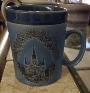 New Orleans French Quarter Souvenir Blue Matt Glossy Ceramic Glaze Cup Mug - Picture 1 of 6