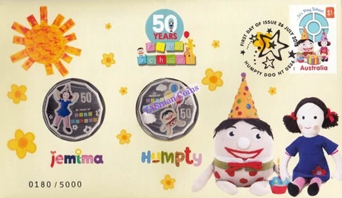 PNC Australia 2016 Play School 50 Years Jemima & Humpty 2 X RAM 50c Colour Coins Cover