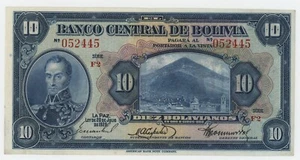 Bolivia 10 Bolivianos L. 1928 Pick 121.a XF+ Cartel Billete Circulado 8 - Imagen 1 de 2