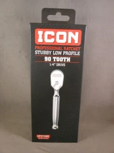 New ICON 1/4 in. Drive Professional Stubby Low Profile 90 Tooth Ratchet Chrome - Picture 1 of 10