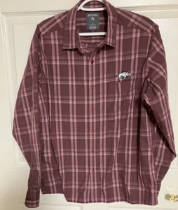 Camisa Antigua Para Hombres Malva Cuadros Logo Razorback Manga Larga Botones Talla Grande - Imagen 1 de 4