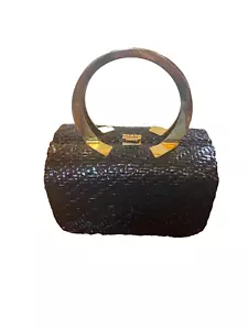 Vintage ITALY Navy Wicker Handbag By Dorian Continental Gold Hardware Classic - Picture 1 of 11