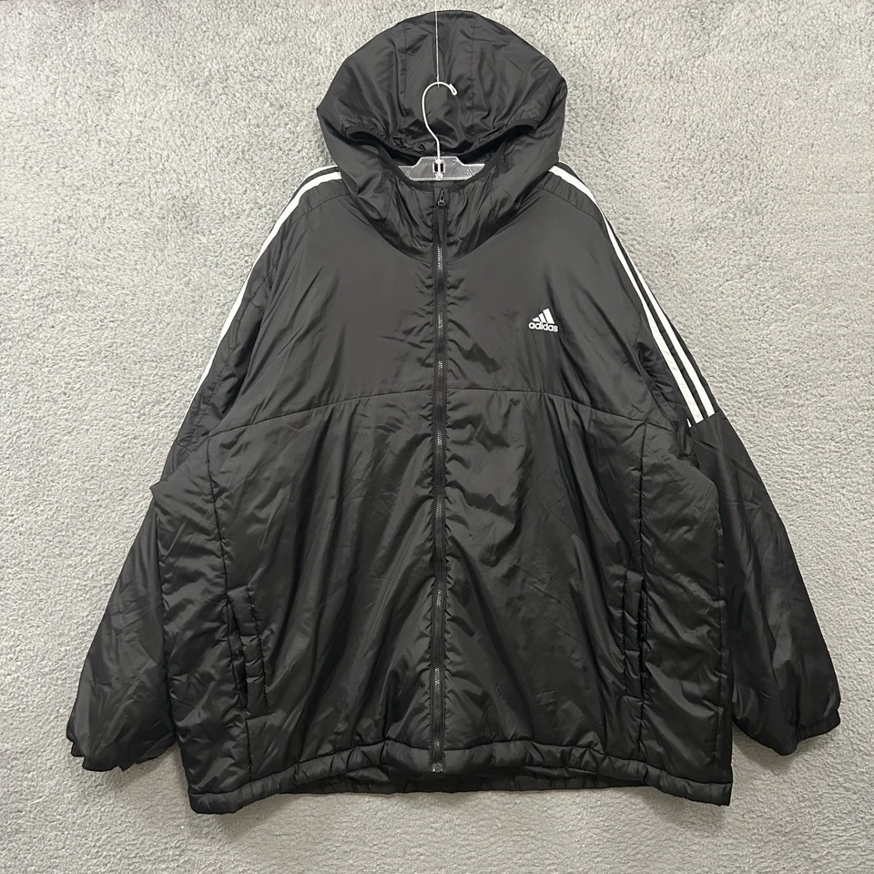 Jaqueta Adidas Masculina 4XL XXXXL Preta Branca Essentials Isolada com Capuz Zíper Completo - Imagem 1 de 4