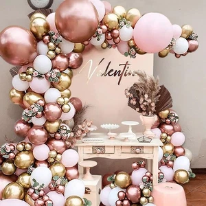 Pink Balloons Garland Arch Kit, Rose Gold Pink White Metallic Gold Balloons, Bir - Picture 1 of 7
