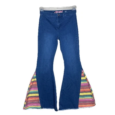 Cowgirl Hardware Serape Trim Flare Bell bottom 女孩尺寸 12 西蓝色牛仔裤  — 第 1/4 张图片