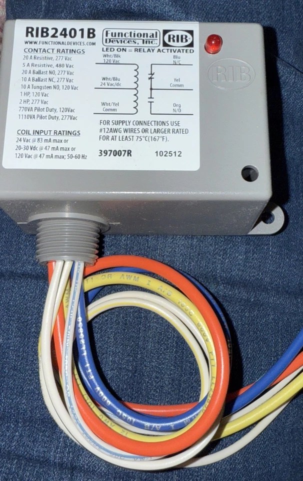 Functional Devices-Rib Rib2401b Enclosed Pre-Wired Relay, 20A At 277Vac, Spdt, - Image 1 of 4