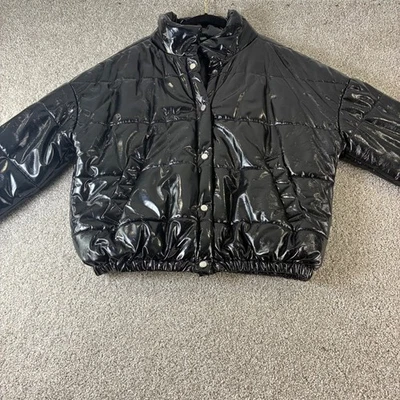 Wild Fable Black Puffer Jacket Shiny Quilted Coat Womens Size L - Image 1 of 4
