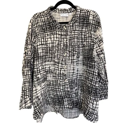 Habitat Tunic Blouse Shirt Women XL Art to Wear Modern Lagenlook Artsy Unique - Image 1 of 4