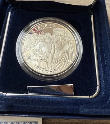 2007 Jamestown 400th Anniversary Commemorative Silver Coin w/Box & COA - Image 1 of 4