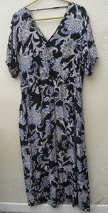Fat Face Gr. 16 blau Paisley Kleid V-Ausschnitt Faux Wickel Midi Länge - Bild 1 von 7