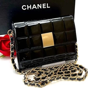 CHANEL Black Patent Leather Chocoholic Three Fold Wallet Compact with Chain Bag - Picture 1 of 16