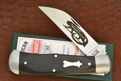 SCHATT & MORGAN USA BUFFALO HORN "THE WAMPUS CAT" WHARNY BOW TRAPPER KNIFE 27762 - Image 1 of 4