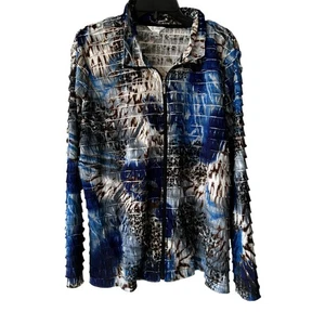 ERIN blue satin full zip watercolor tiered raw hem jacket NWOT PLUS SIX 1X - Picture 1 of 10