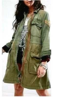 Gabardina parka militar Free People bloques de colores verde militar talla grande LEER Foto 1 de 4