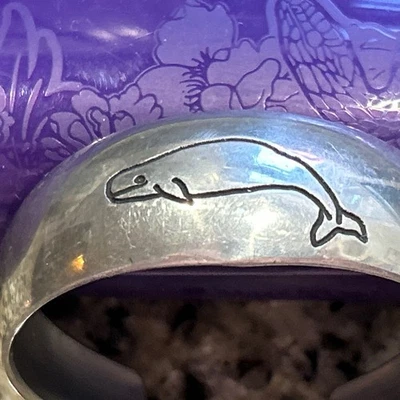 Vintage Signed Raymond -  Pewter Cuff Bracelet with Whale - Image 1 of 3