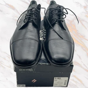 Stafford Men’s Black Leather Cap Toe Oxford Dress Shoes Size 9.5 D Byron - Picture 1 of 18