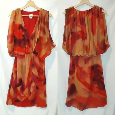 Haute Hippie Silk Kimono Sleeve Wrap Front Dress Red Brown Orange 3325 Small S - Image 1 of 4