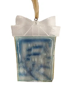 Roman 3" Crystal Elegance Winter Scene Present-Shaped Christmas Ornament - Picture 1 of 1