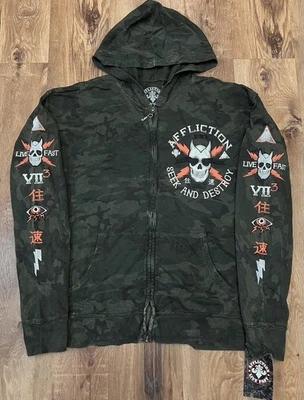 NWT Vintage Y2K Affliction Reversible Hoodie Mens XL Military Camo - Image 1 of 4