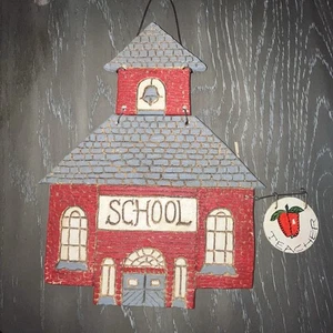 Vintage Wall Art Handpainted Schoolhouse Ceramic Tile  - Picture 1 of 5