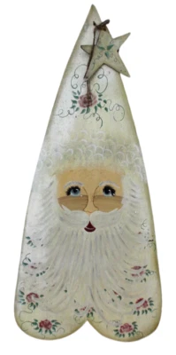 Santa Country Christmas Hand Painted Floral Wooden Wall Hanging House Home Decor - Image 1 of 4