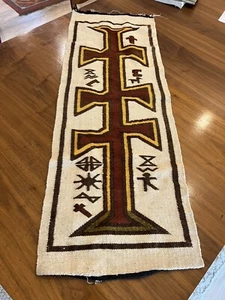 Art Rug Textile Cross Wall Hanging Native American  Hand Woven 15x40” Religious - Picture 1 of 7