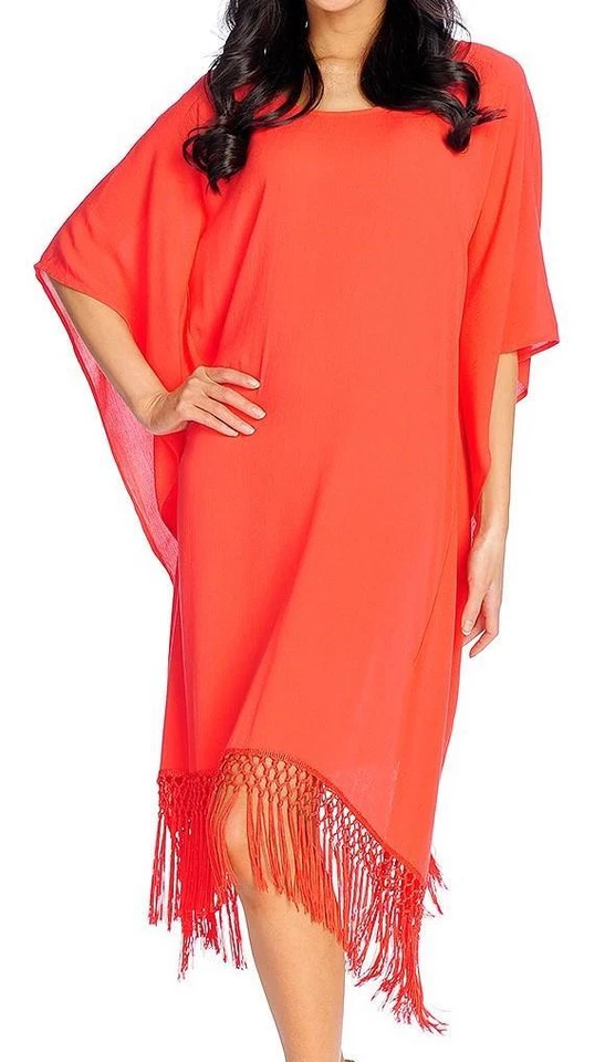 NEW Marc Bouwer Woven Elbow Sleeved Fringe Trimmed Knee-Length Poncho Dress Sz M - Image 1 of 1