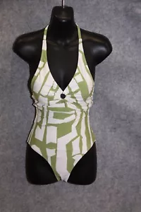 BADEANZUG SCHWIMMANZUG GRÖSSE 36 WEISS GRÜN GEMUSTERT MIT PADS VON ESPRIT - Bild 1 von 2