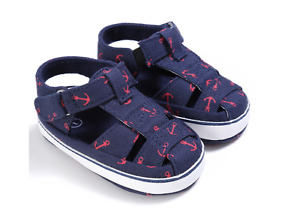 Newborn Baby Boy Soft Sole Navy Crib Shoes Toddler Summer Sandals Size 0-18 M