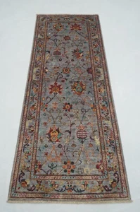 3 x 7 ft Blueish Gray Waziri Afghan Hand knotted Transitional Runner Rug - Picture 1 of 14