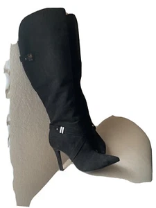 Worthington Black Faux Suede Tall High Heel Pointed Toe Boots Sz 8M - Picture 1 of 10
