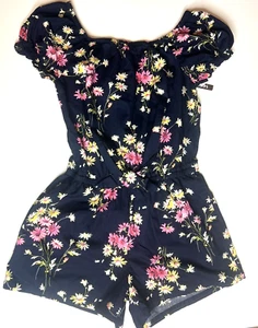 NWT Gap Kids Navy Floral Romper (Size 14/16) - Puff Sleeves, 100% Cotton, Adorab - Picture 1 of 5