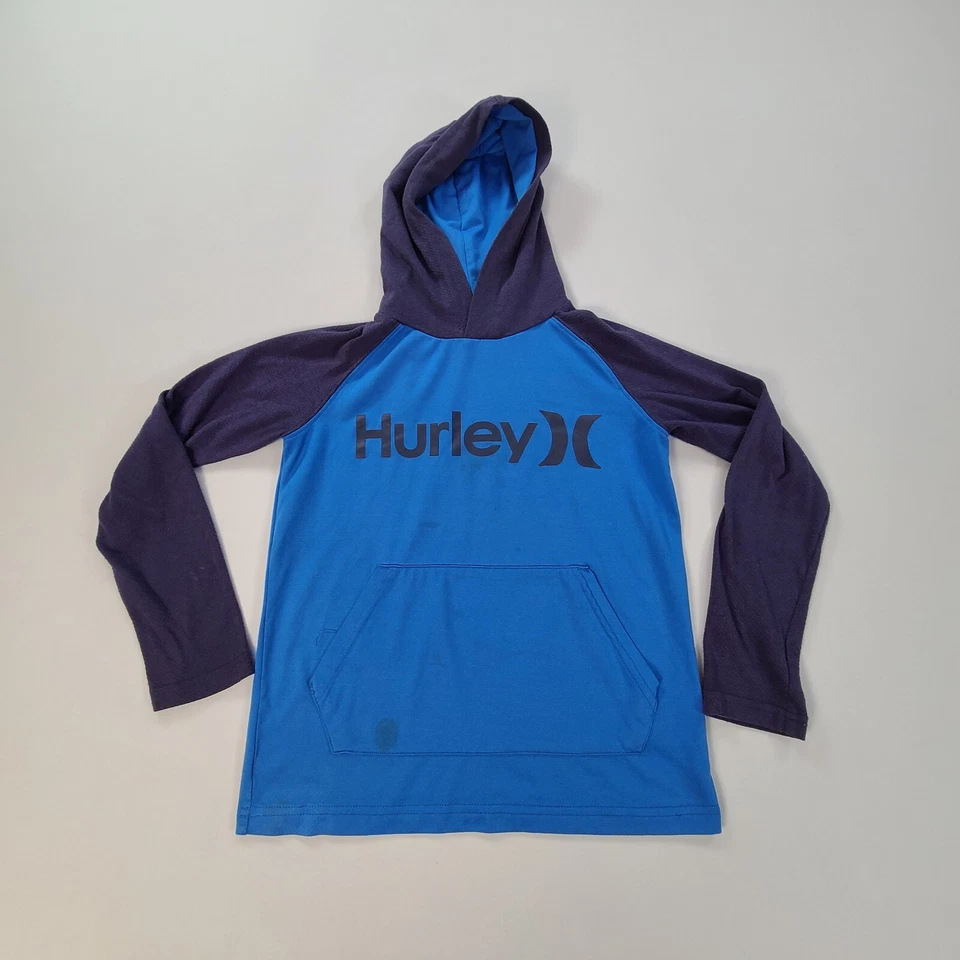 Hurley 毛衣男孩小号蓝色户外 Dri-Fit 长袖连帽衫儿童青少年 — 第 1/4 张图片
