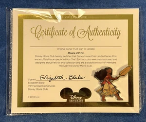 Moana Disney Movie Club VIP Pin Certificate of Authenticity - Picture 1 of 1